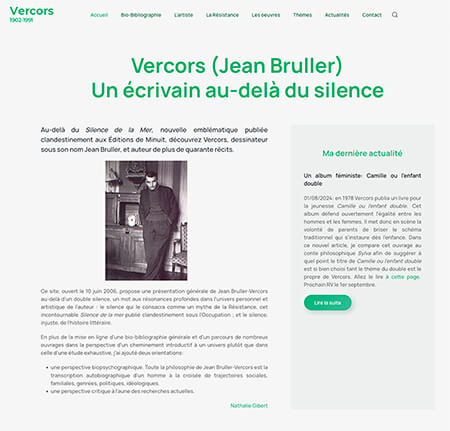 Création site vitrine et blog personnel de Nathalie Gibert Vercors écrivain